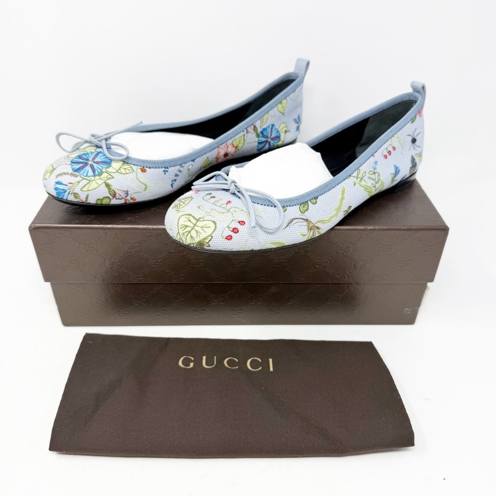 Gucci Ali Floral Canvas Ballet Flats Size 37.5 - Picture 3 of 15